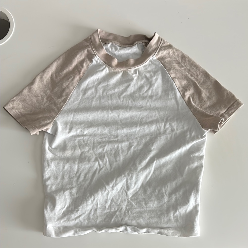 Kids White and Tan Raglan Shirt